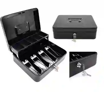 Caja Organizadora De Dinero Negra Con Llave De Seguridad Color Negro