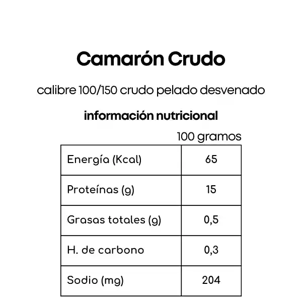Camarón Crudo Pelado Desvenado Calibre 100 / 150 1 Kg.
