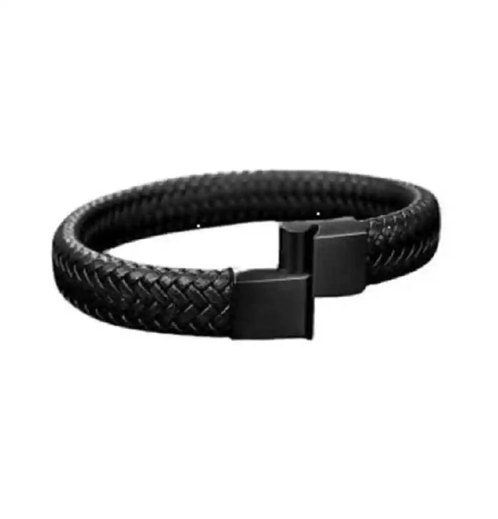 Pulsera De Cuero Negro Talla Grande 22cm Brazalete