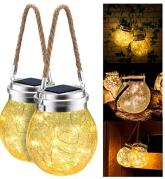 Pack X2 Lampara Colgante Solar Exterior Jarra Vidrio Grieta