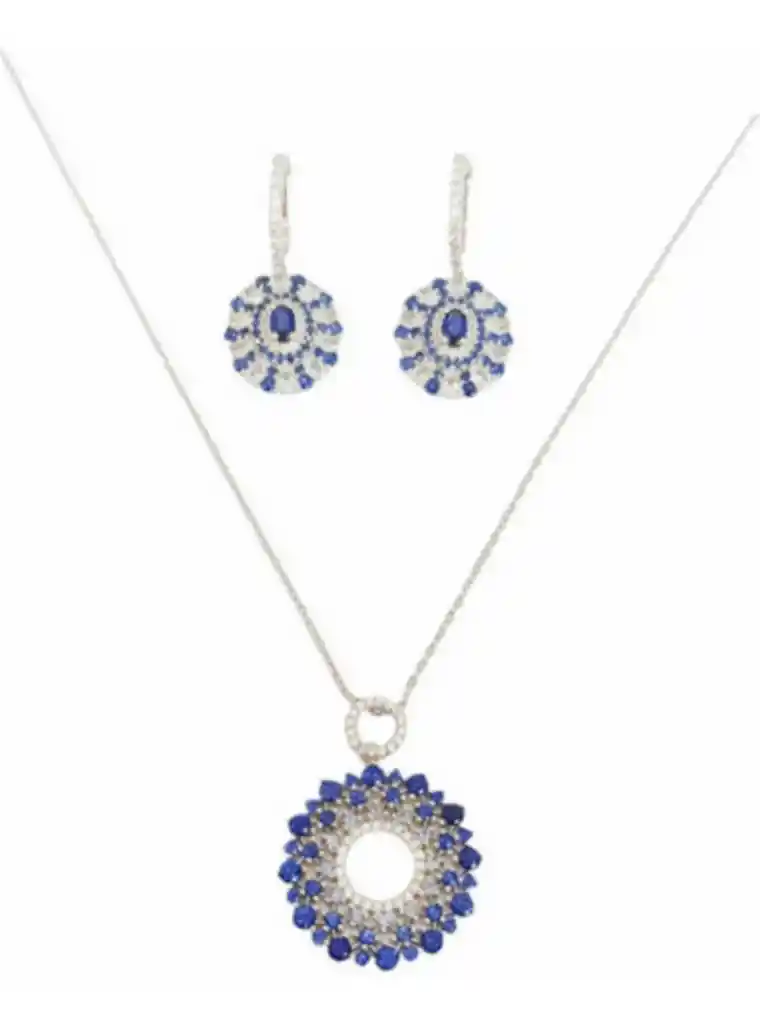 Set Collar Joya Zafiro Azul Aros Plata 925 Gema Saphire Blue