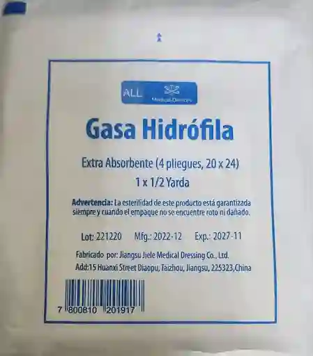 Gasa Absorbente Hidrófila (1 X 1/2 Yarda) X 1 Unidades