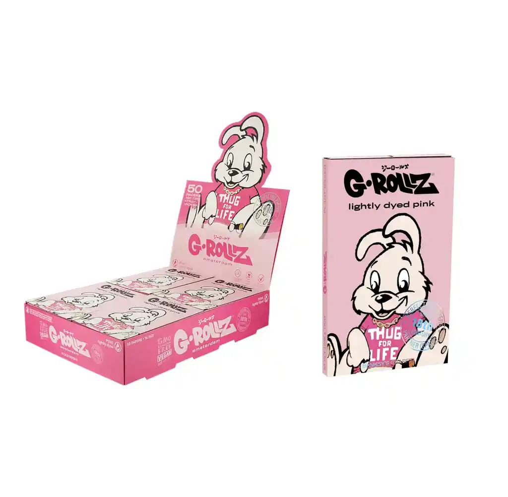 Papelillo G-rollz 1 1/4 + Tips + Bandeja Banksy Conejo Pink