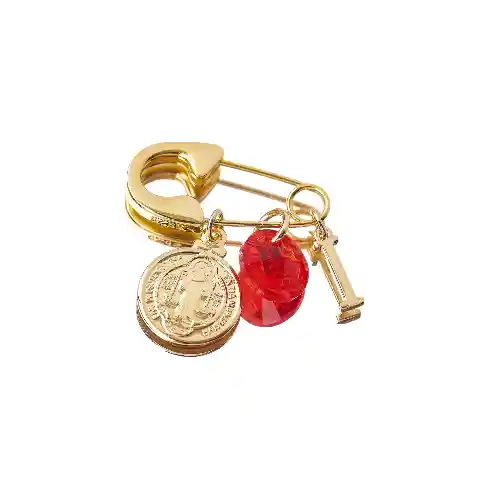 Ganchito De Proteccion Personalizado Con Inicial, Cristal Rojo De Swarovski Y San Benito