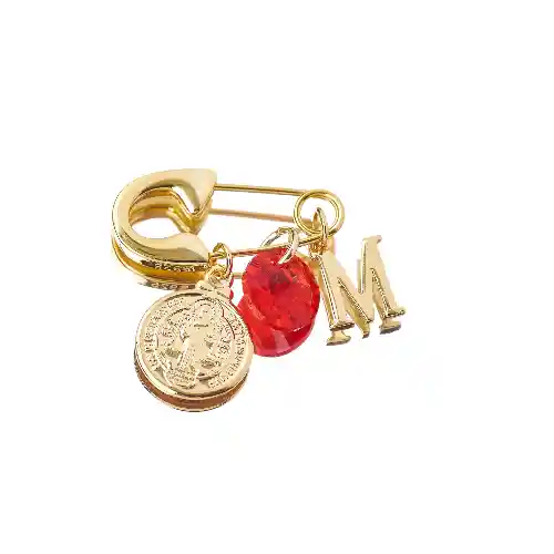 Ganchito De Proteccion Personalizado Con Inicial, Cristal Rojo De Swarovski Y San Benito
