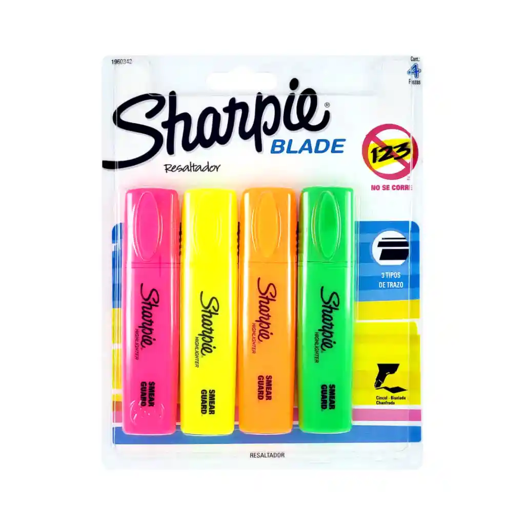 Destacador Sharpie Blade Flúor 4 Colores