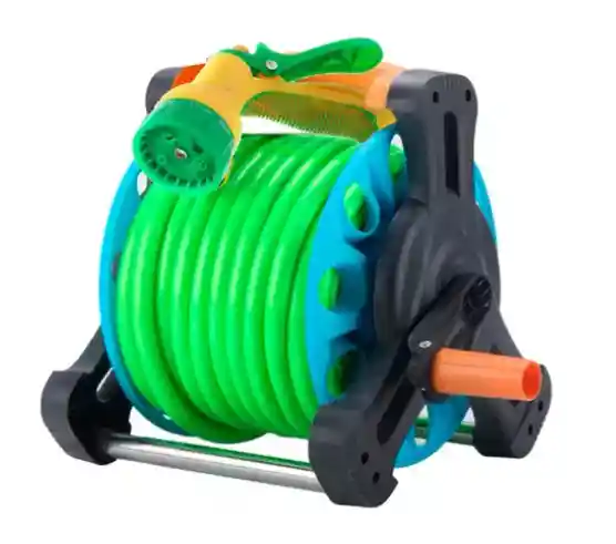 Manguera Con Riel Retráctil Para Jardín Y Pistola 15 Mts
