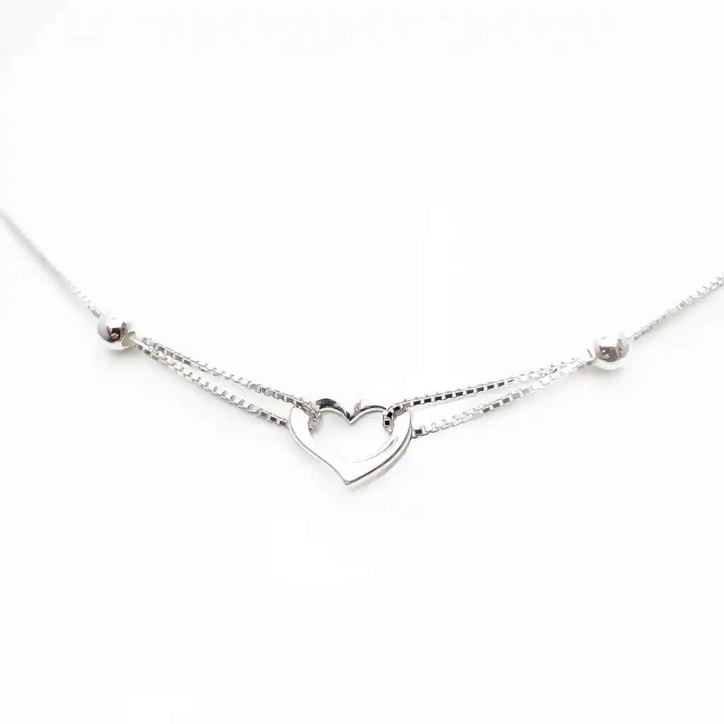 Collar Corazón Bolitas 45cm Plata Fina 925