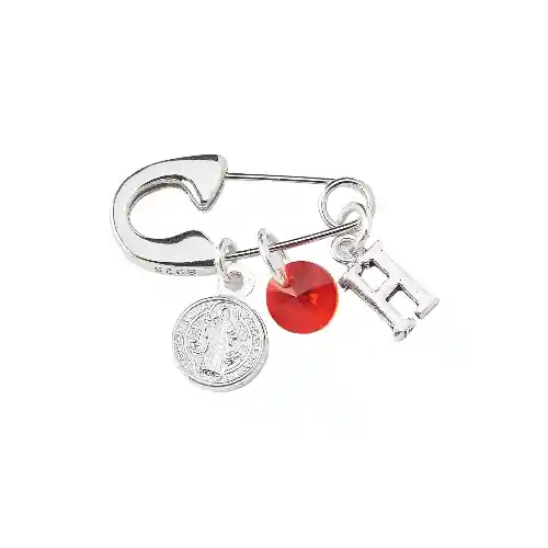 Ganchito De Proteccion En Plata 925, Personalizado ,san Benito Y Cristal Roja De Swarovski