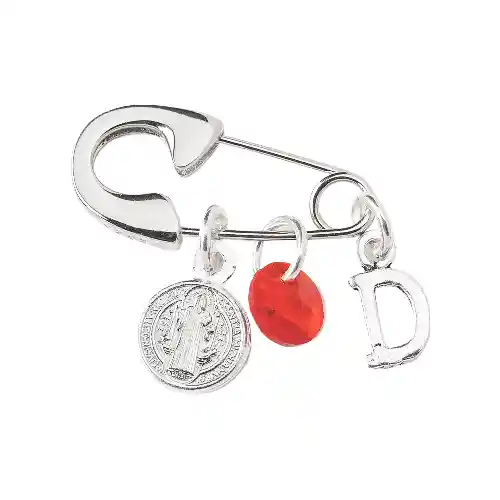 Ganchito De Proteccion En Plata 925, Personalizado ,san Benito Y Cristal Roja De Swarovski