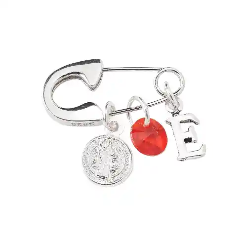 Ganchito De Proteccion En Plata 925, Personalizado ,san Benito Y Cristal Roja De Swarovski