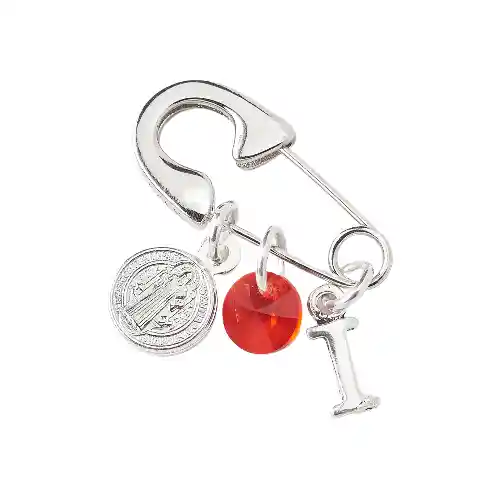 Ganchito De Proteccion En Plata 925, Personalizado ,san Benito Y Cristal Roja De Swarovski