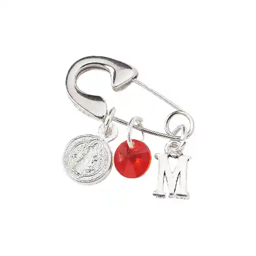 Ganchito De Proteccion En Plata 925, Personalizado ,san Benito Y Cristal Roja De Swarovski