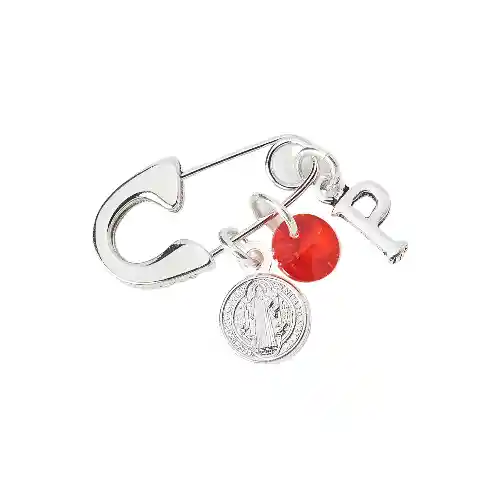 Ganchito De Proteccion En Plata 925, Personalizado ,san Benito Y Cristal Roja De Swarovski