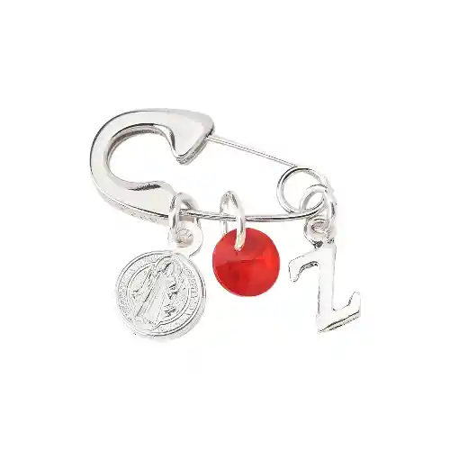 Ganchito De Proteccion En Plata 925, Personalizado ,san Benito Y Cristal Roja De Swarovski