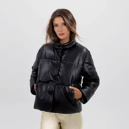 Parka Acolchada Pu Negro Y Blanco M