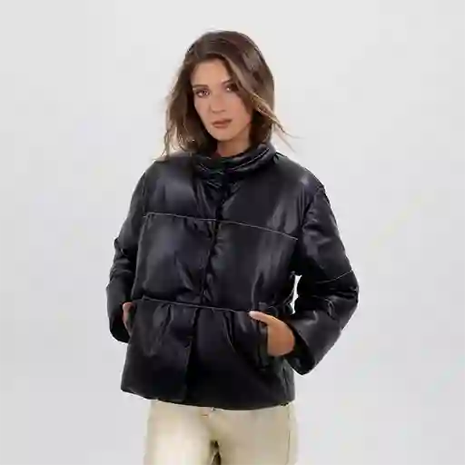 Parka Acolchada Pu Negro Y Blanco L