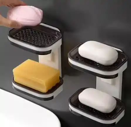 Jabonera De Plástico Doble Para Pared Baño Resistente