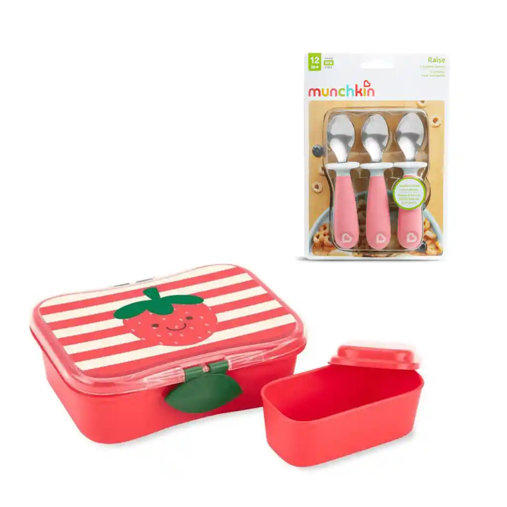 Pack Contenedor De Alimento Zoo Fresas Más Set 3 Cucharas