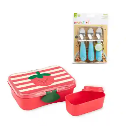 Pack Contenedor De Alimento Zoo Fresas Más Set 3 Cucharas