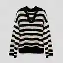 Sweater Polo Cuello Lineas Negro M