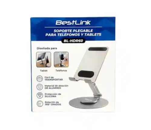 Bestlink Soporte Aluminio Plegable P/teléfonos Y Tablets Rotación 360° Bl-hdr60