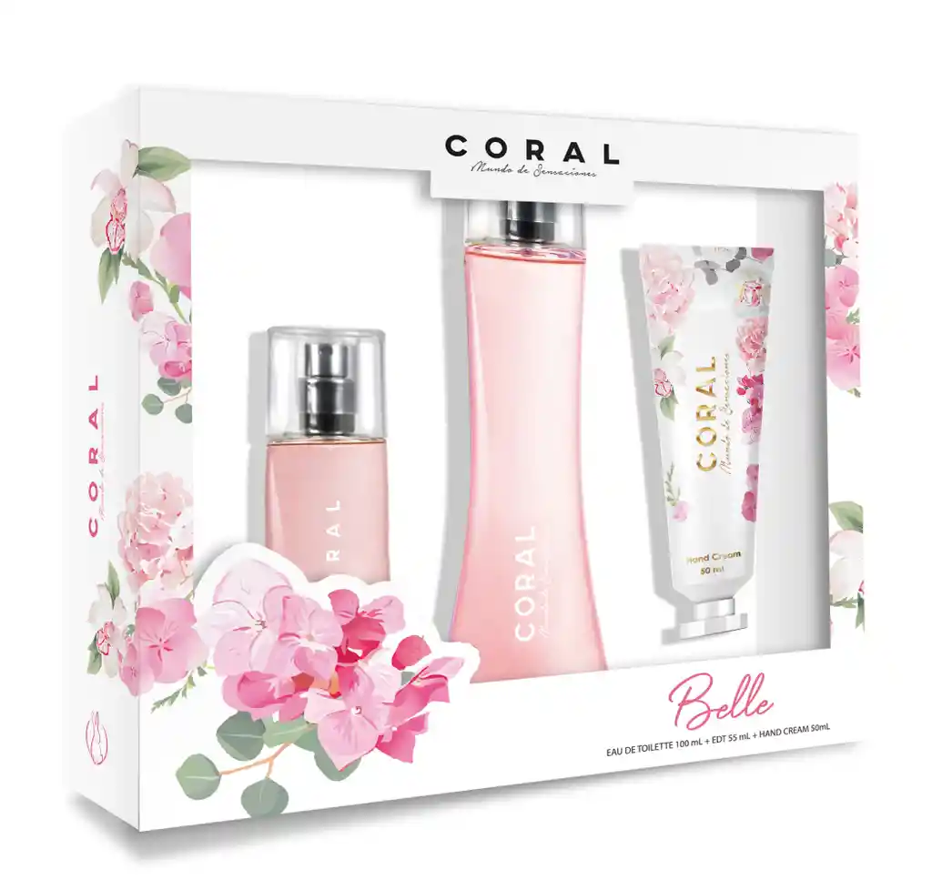 Set Coral Eau De Toilette Belle 100 Ml + Edt 55 Ml + Cream 50 Ml