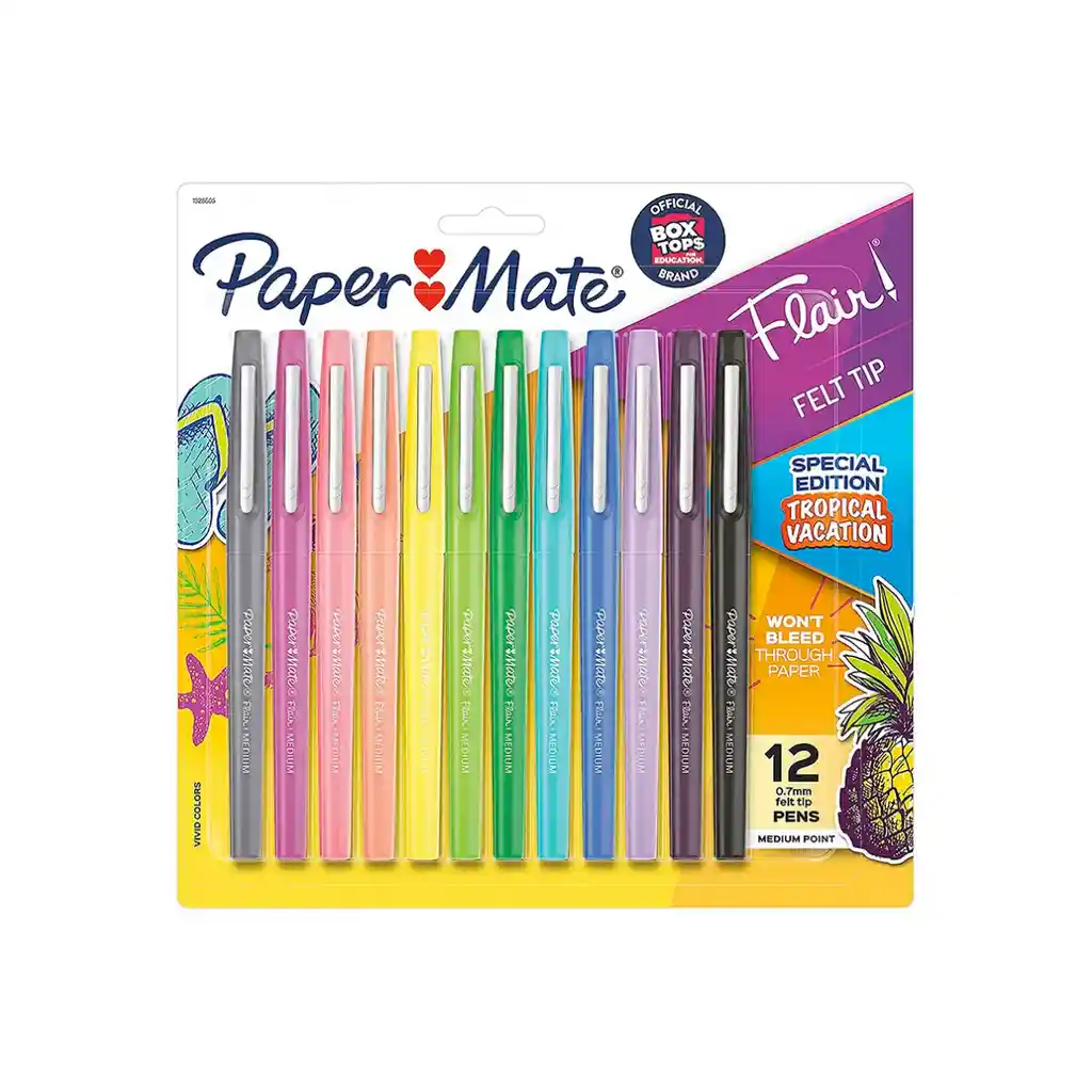 Paper Mate Flair - Set 12 Tiralíneas Punta Media Tropical