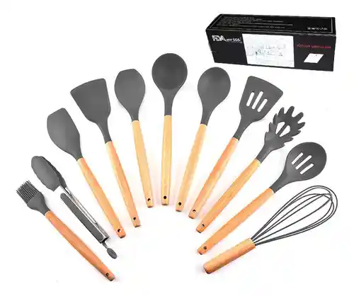 Set 11 Utensilios De Cocina Antiadherentes De Silicona Negro