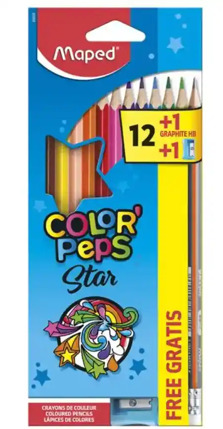 Lápices De Colores Maped (12 Colores + 1 Lapiz Grafito Hb + 1 Sacapuntas)