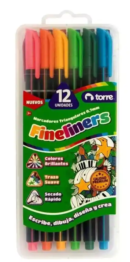 Lápices Fineliner Torre (12 Colores)