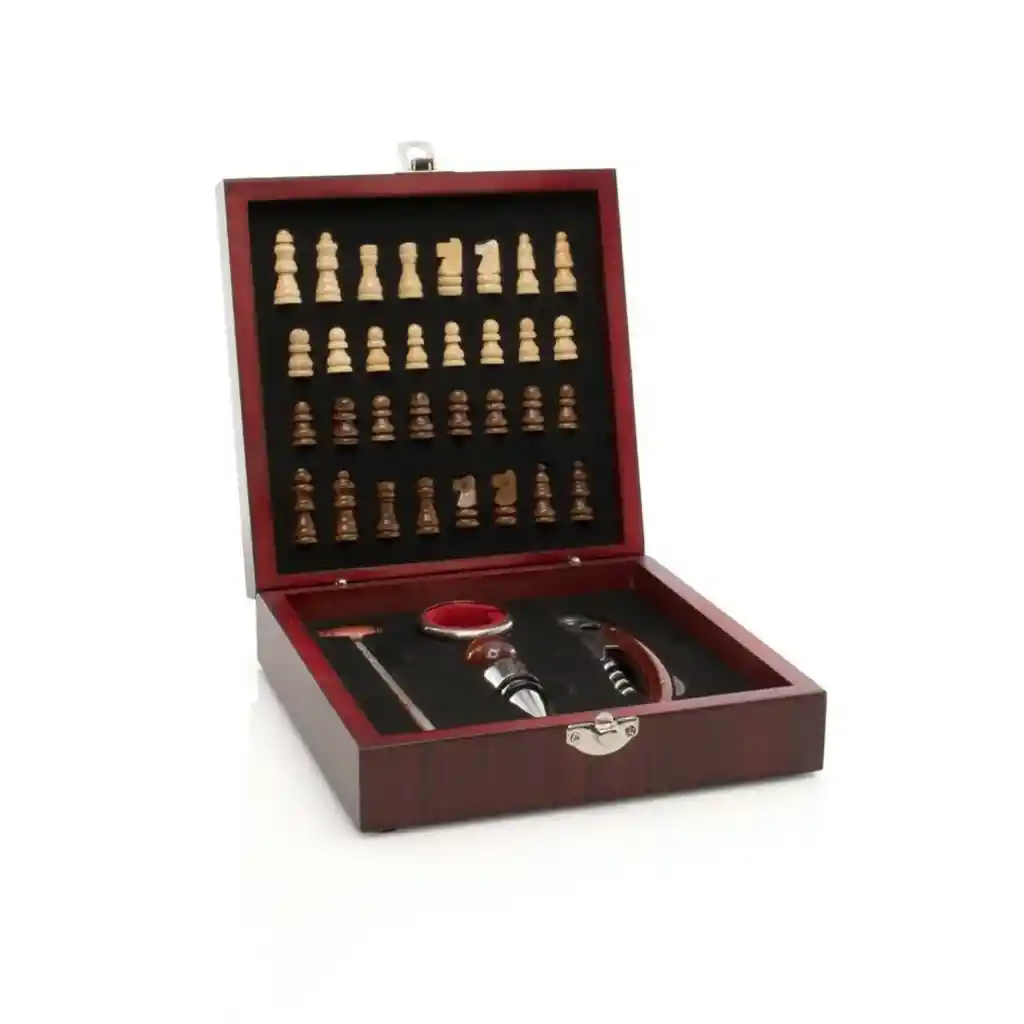 Set Vinos Maleta Juego Ajedrez Madera Chess