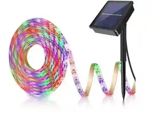 Cinta Led Solar Multicolor Solar 5 Metros Rbg Resiste Lluvia