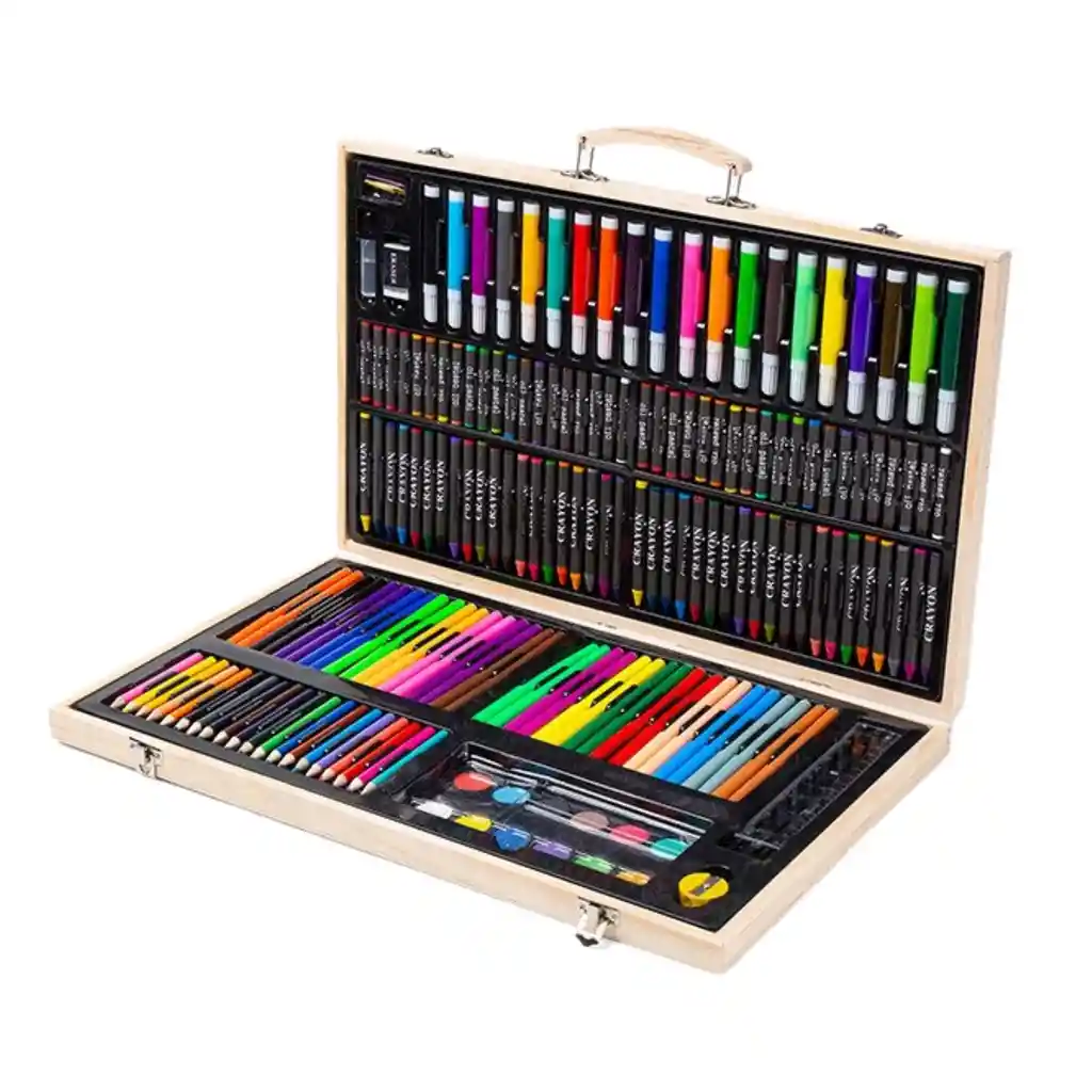 Set Arte 180 Pcs Lápices Para Colorear Maleta Madera