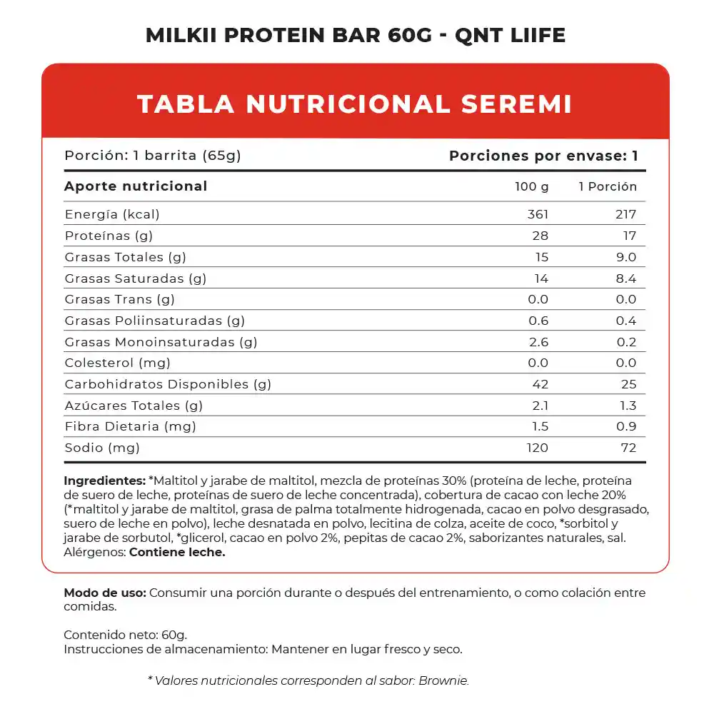 Barrita Milkii Protein Bar 60g Sabor Brownie
