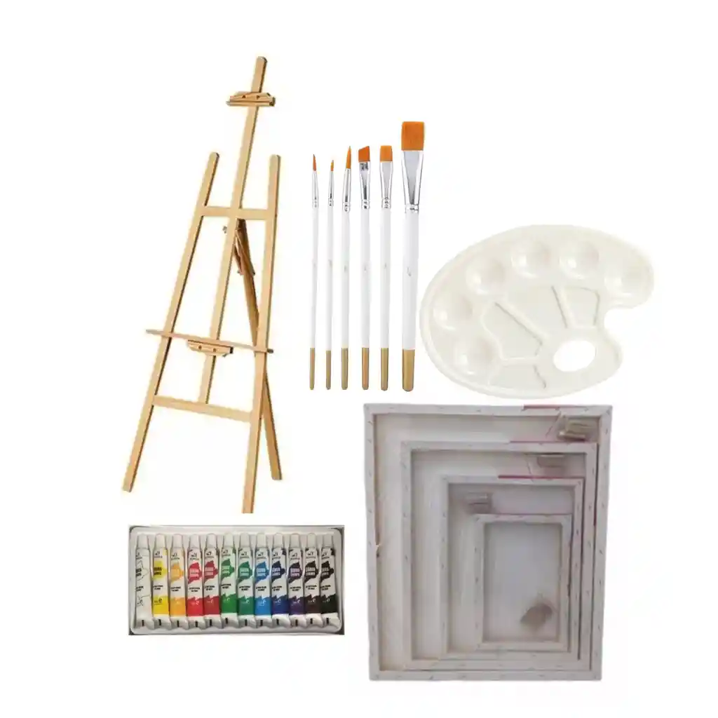 Set Arte Pintura Acrílico Atril 120 Cm Madera