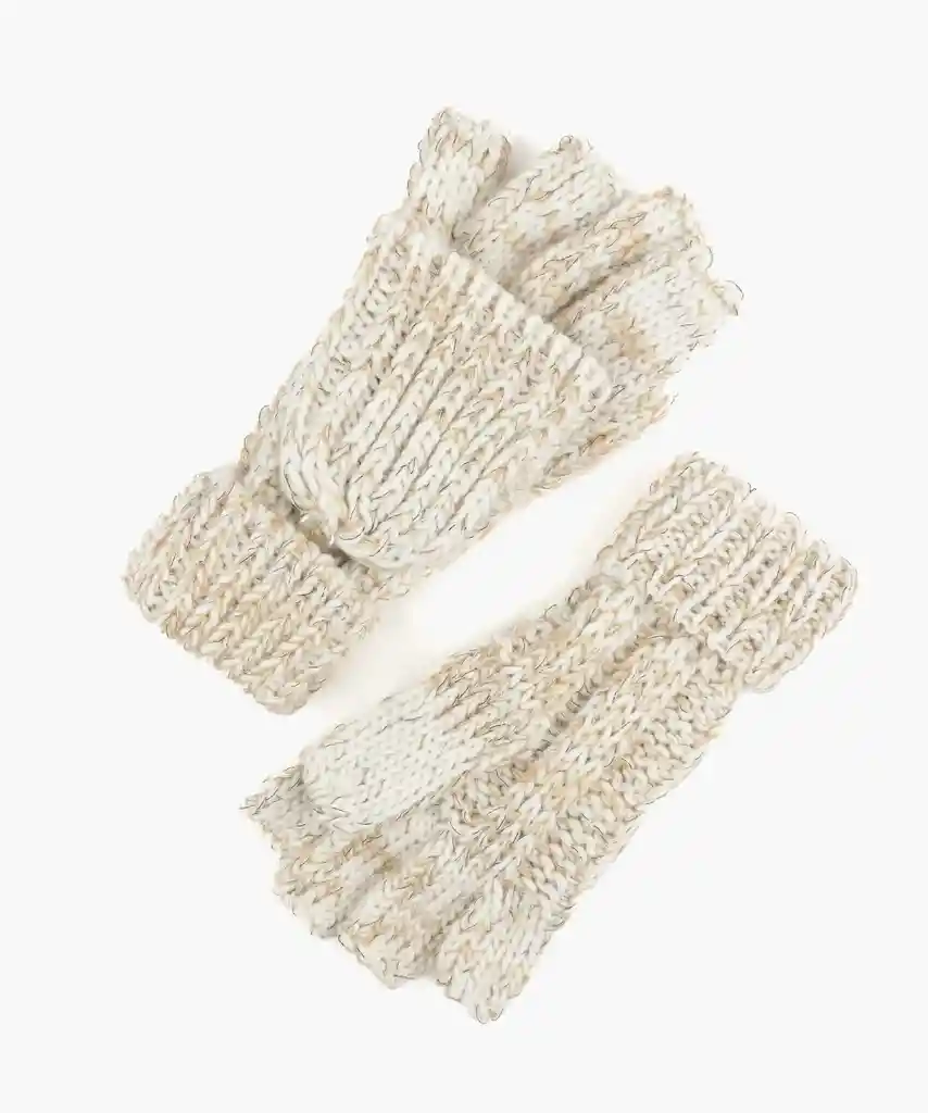 Guantes Mujer Tejidos Con Miton Blanco
