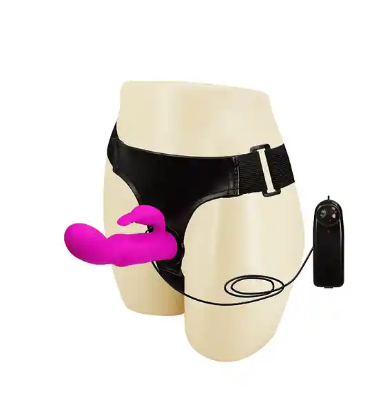 Arnés Con Conejo Vibrador Silicona ( Vibración Variable)