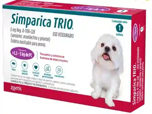 Zoetis - Simparica Trio Perros 2.5 A 5 Kg 1 Comprimido