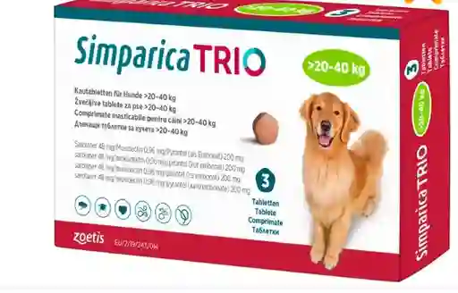 Zoetis - Simparica Trio Perros 20 A 40 Kg 1 Comprimido