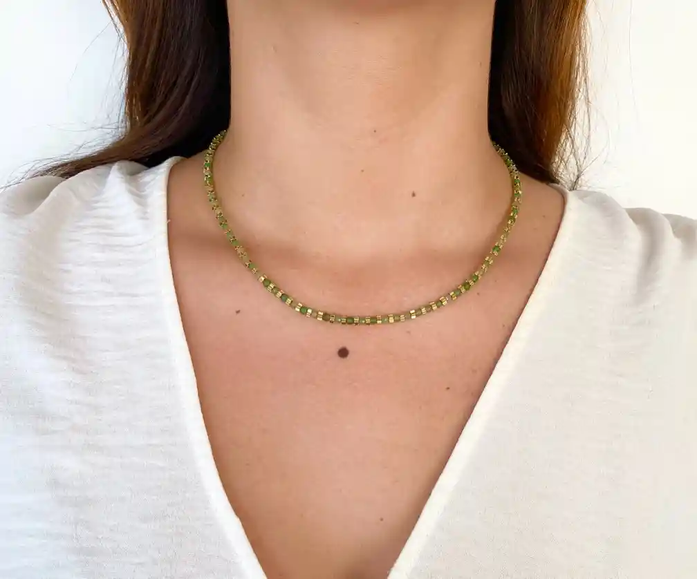 Collar Oro Iris De Jade Verde