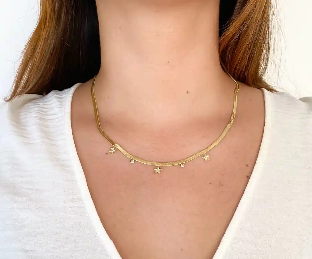 Collar Oro Serpiente Estrellas