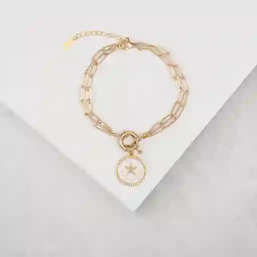 Pulsera Doble Eslabón Con Estrella Blanca