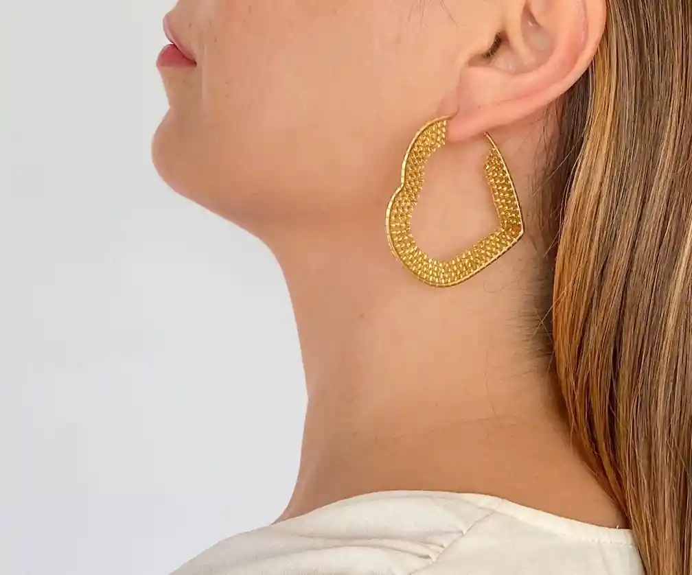 Aros Oro Argollas Miyuki Corazón Dorado