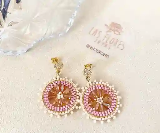 Aros Oro Miyuki Redondos Pequeños Rosado