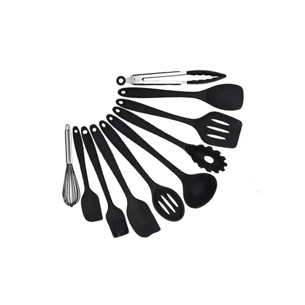 Set 10 Utensilios Cocina Silicona Antiadherente Negro