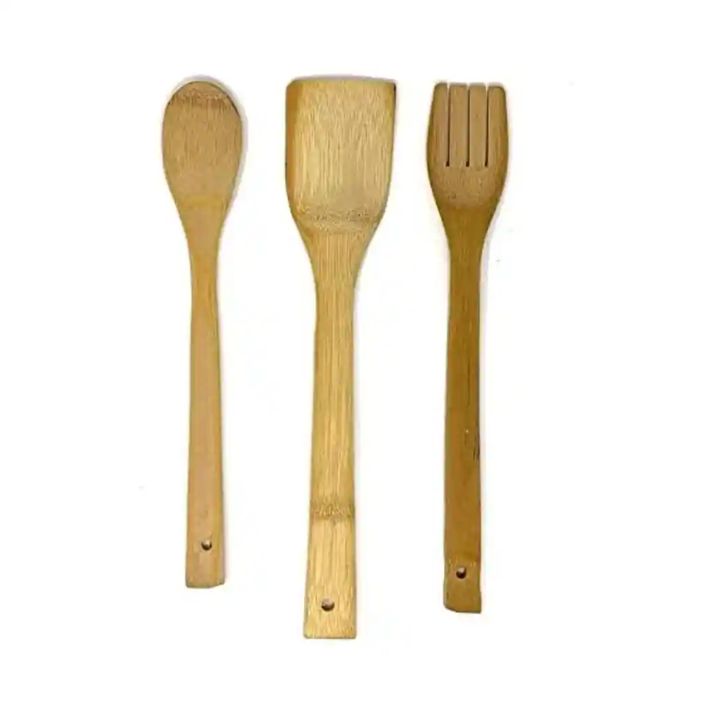 Set Utensilios 3 Piezas Bambú Cocina Antiadherente