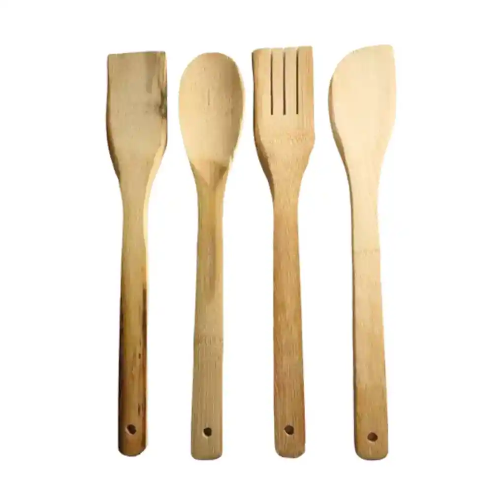 Set Utensilios 4 Piezas Bambú Cocina Antiadherente