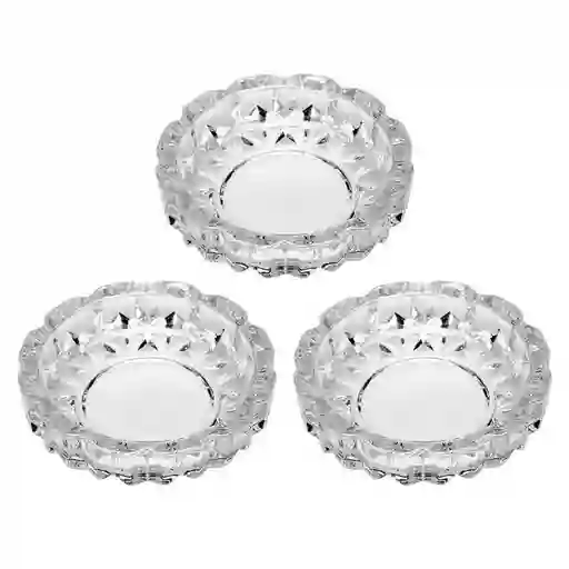 Set 3 Ceniceros Vidrio Redondo Tallado 11x2 Cm