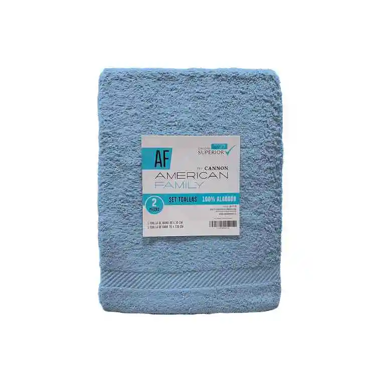 Set Toalla Mano + Baño Deluxe 100% Algodón 350 Gr Azul Cannon